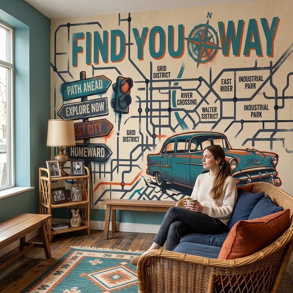Vintage Travel Poster Wallpaper City Map Subway Grid Wall Mural
