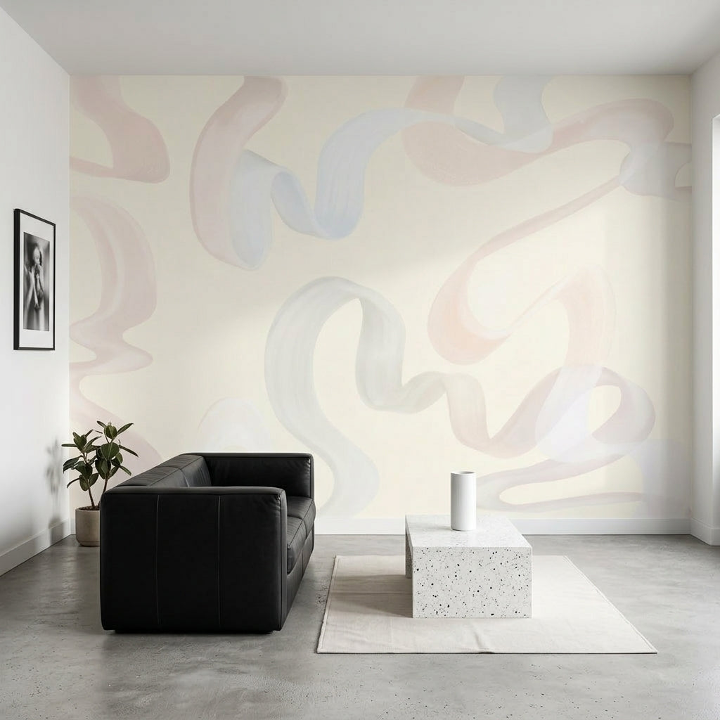 Abstract Wallpaper Pastel Removable Ribbon Squiggles Wall Decor