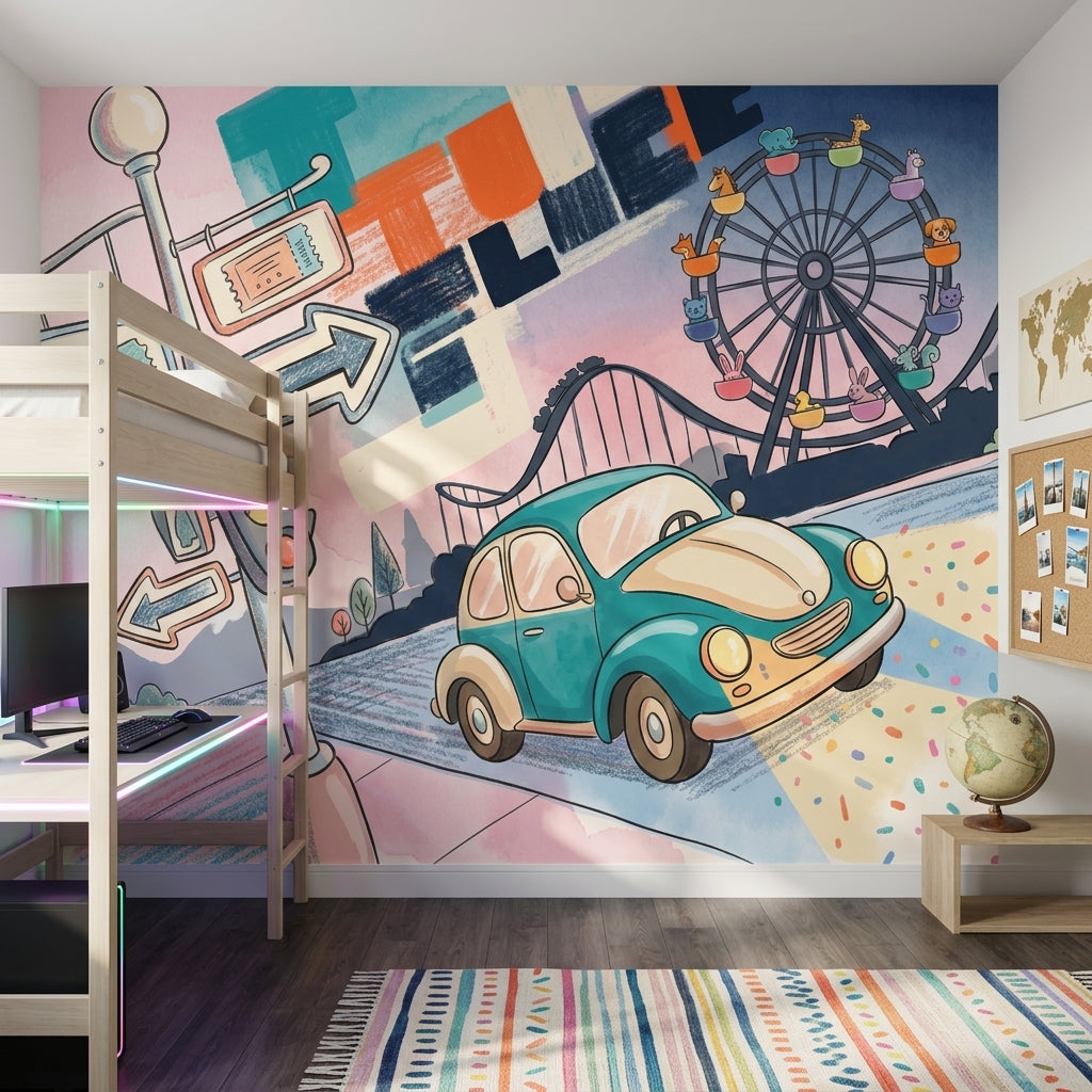 Amusement Park Wallpaper Ferris Wheel Roller Coaster Removable Wall Decor