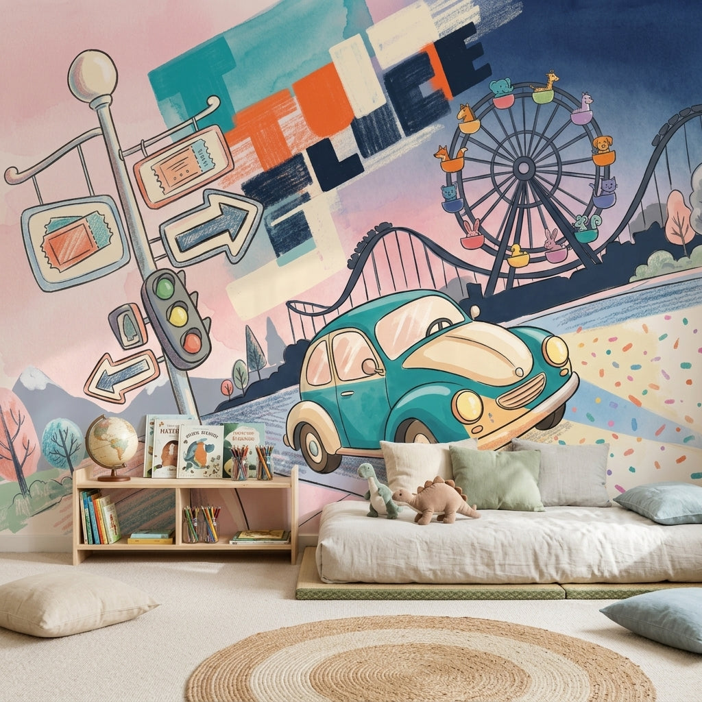 Amusement Park Wallpaper Ferris Wheel Roller Coaster Removable Wall Decor
