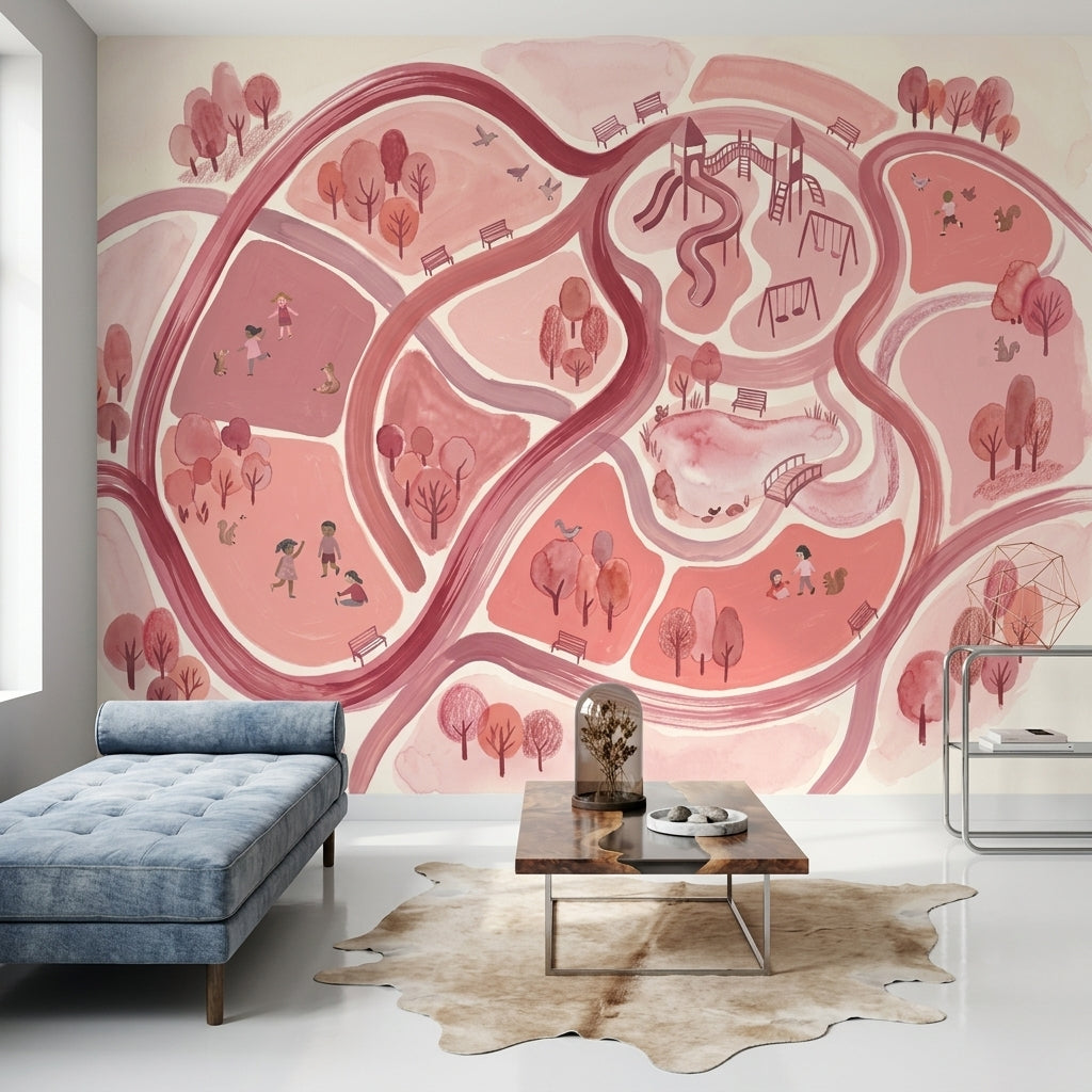 Park Map Wallpaper Playground Winding Paths Removable Wall Decor
