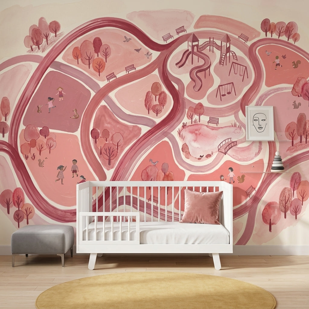 Park Map Wallpaper Playground Winding Paths Removable Wall Decor