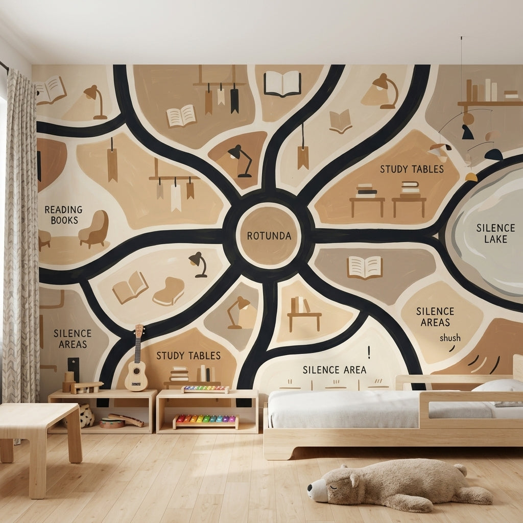 Library Map Wallpaper Study Zones Rotunda Wall Mural