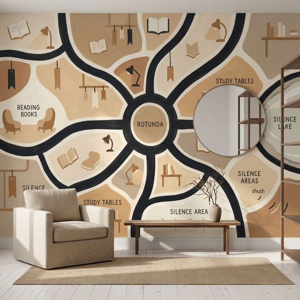 Library Map Wallpaper Study Zones Rotunda Wall Mural