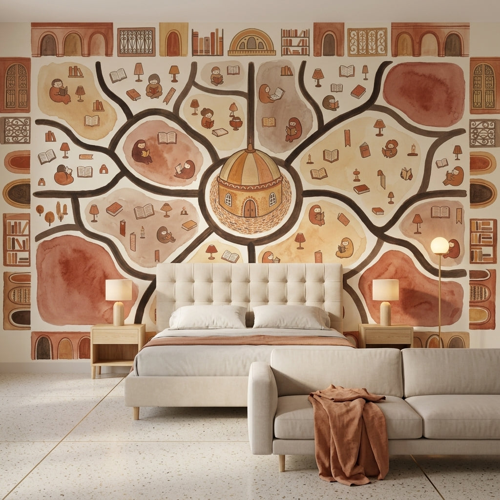 Library Wallpaper Reading Removable Watercolor Illustration Wall Decor