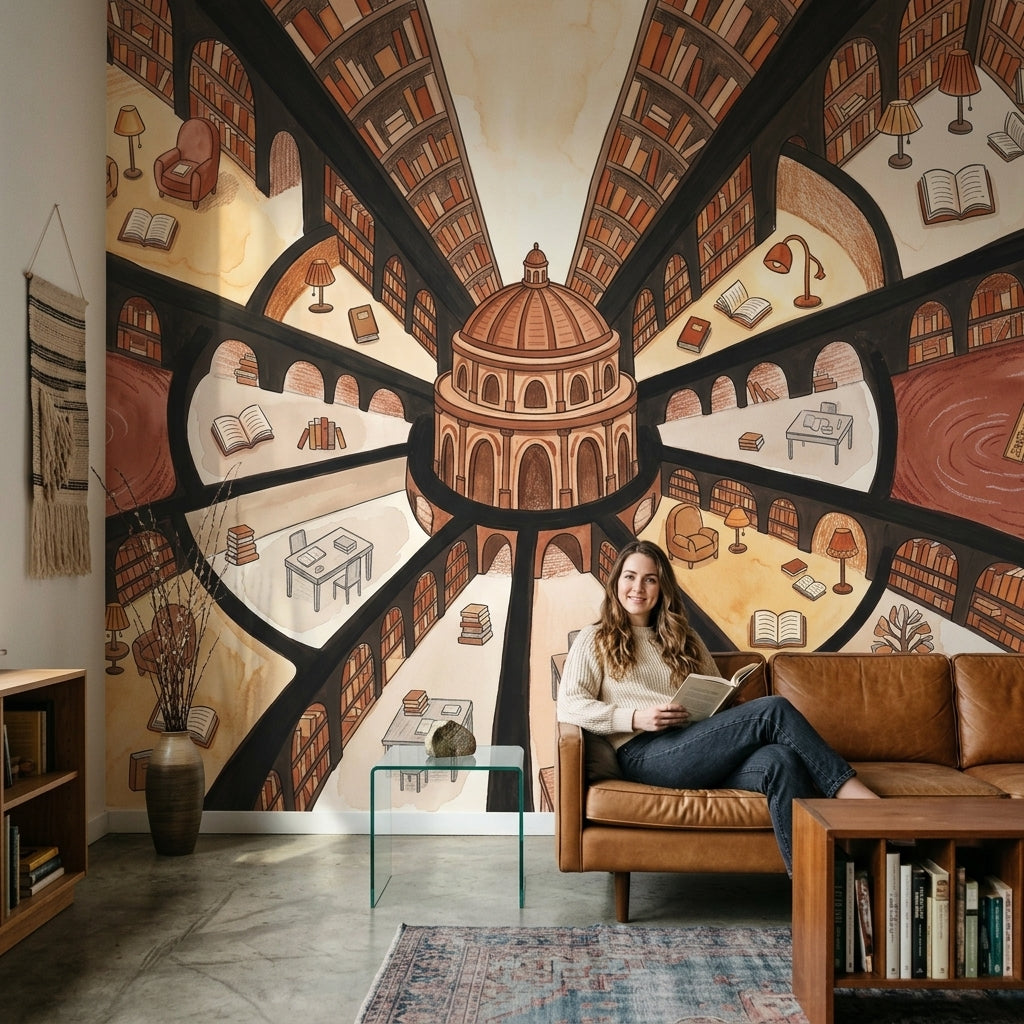 Library Wallpaper Bookshelves Rotunda Dome Removable Wall Decor