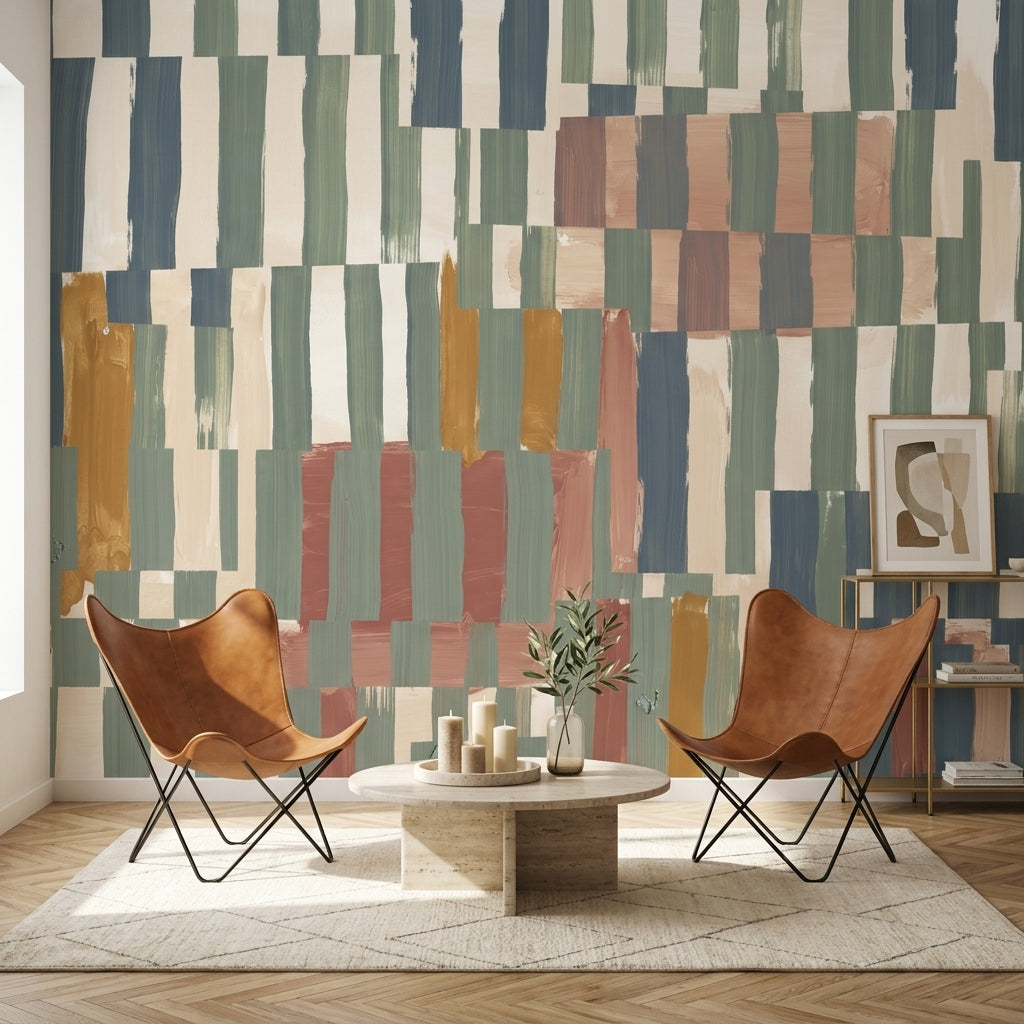 Color Block Wallpaper Geometric Painted Brushstrokes Wall Mural