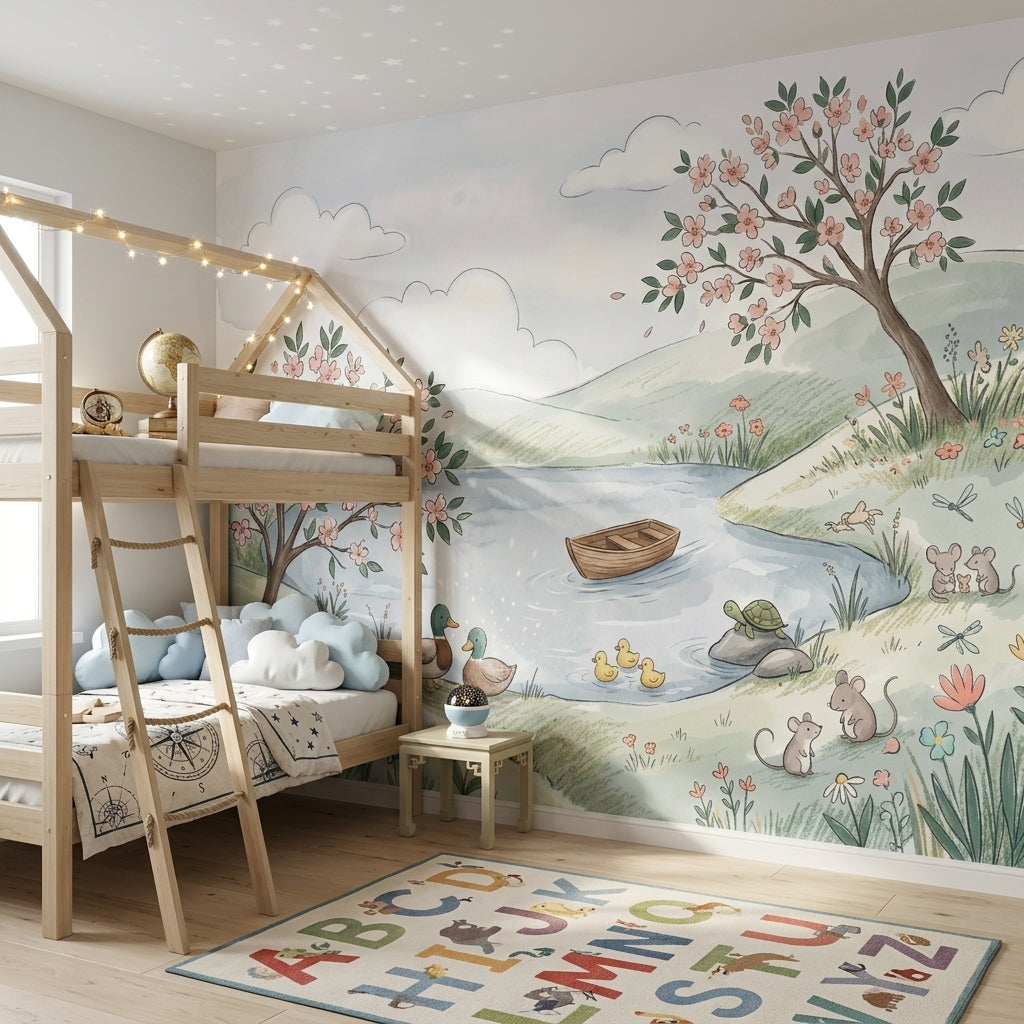 Spring Landscape Wallpaper Watercolor Whimsical Nursery Removable Wall Decor