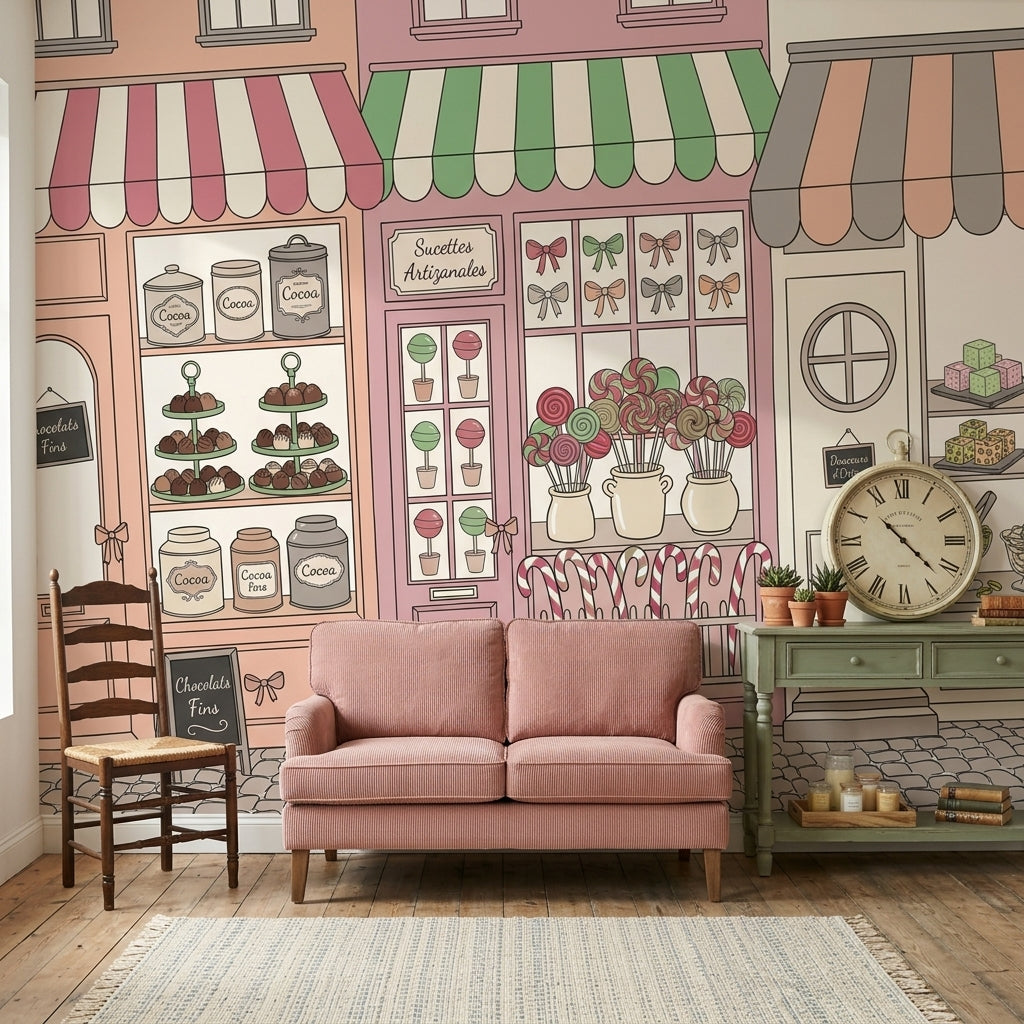 French Patisserie Wallpaper Candy Shop Removable Pastel Pink Wall Decor