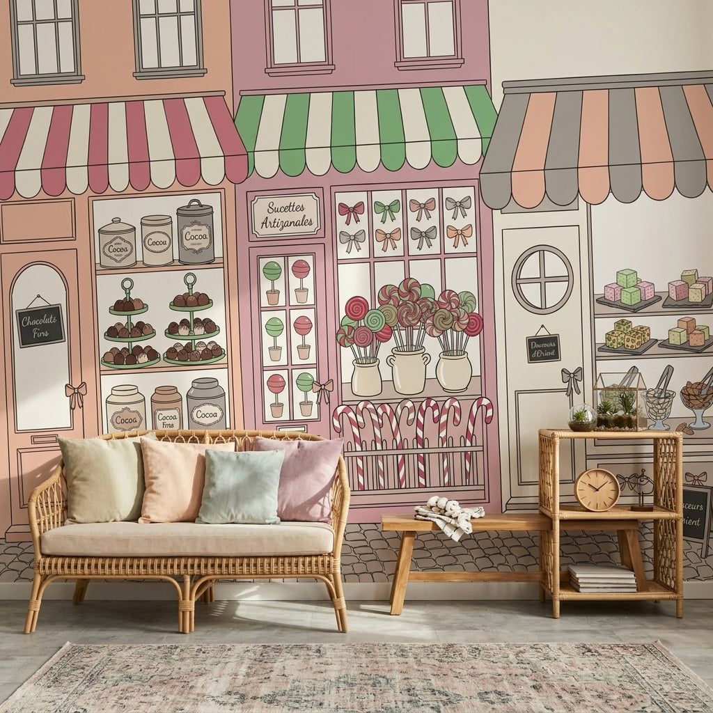 French Patisserie Wallpaper Candy Shop Removable Pastel Pink Wall Decor