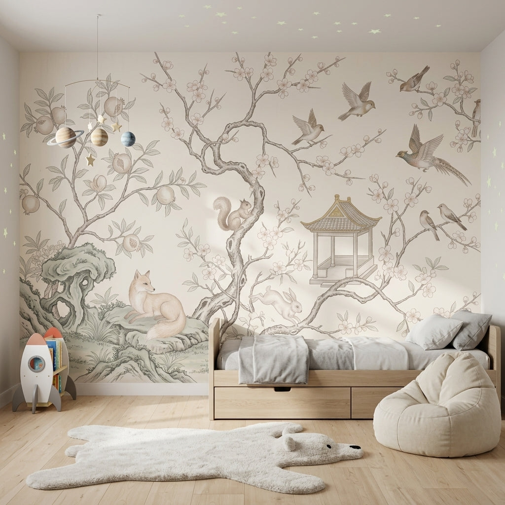 Chinoiserie Wallpaper Floral Branches Birds Removable Wall Decor