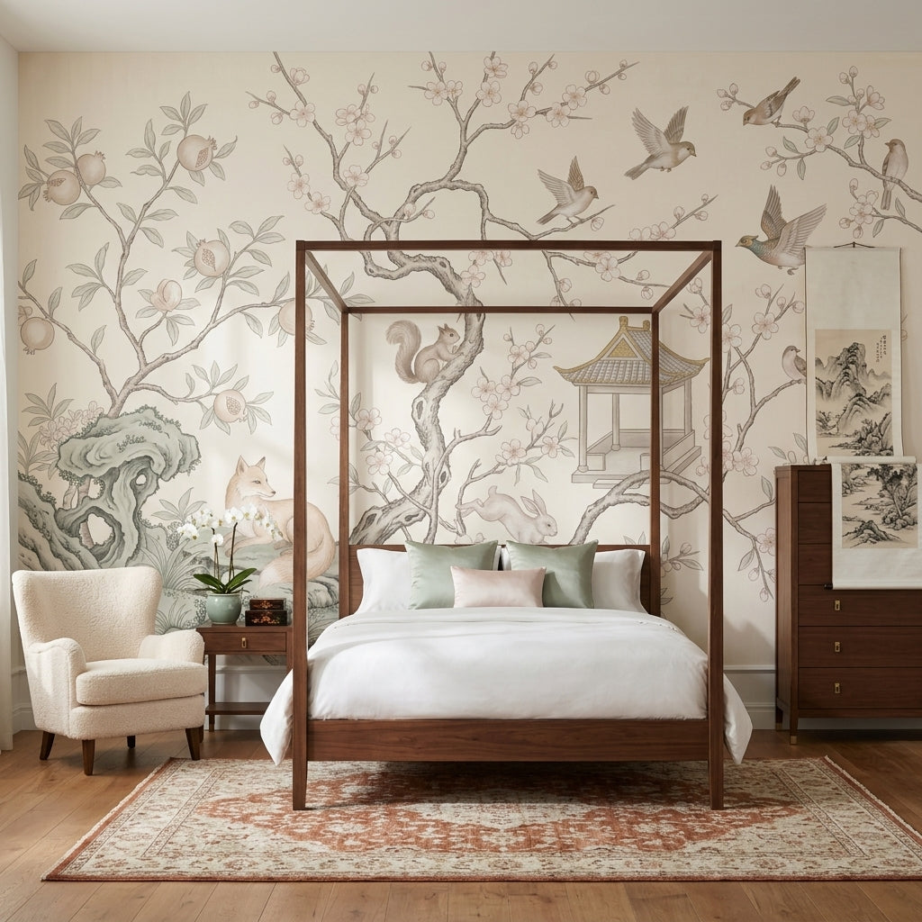 Chinoiserie Wallpaper Floral Branches Birds Removable Wall Decor