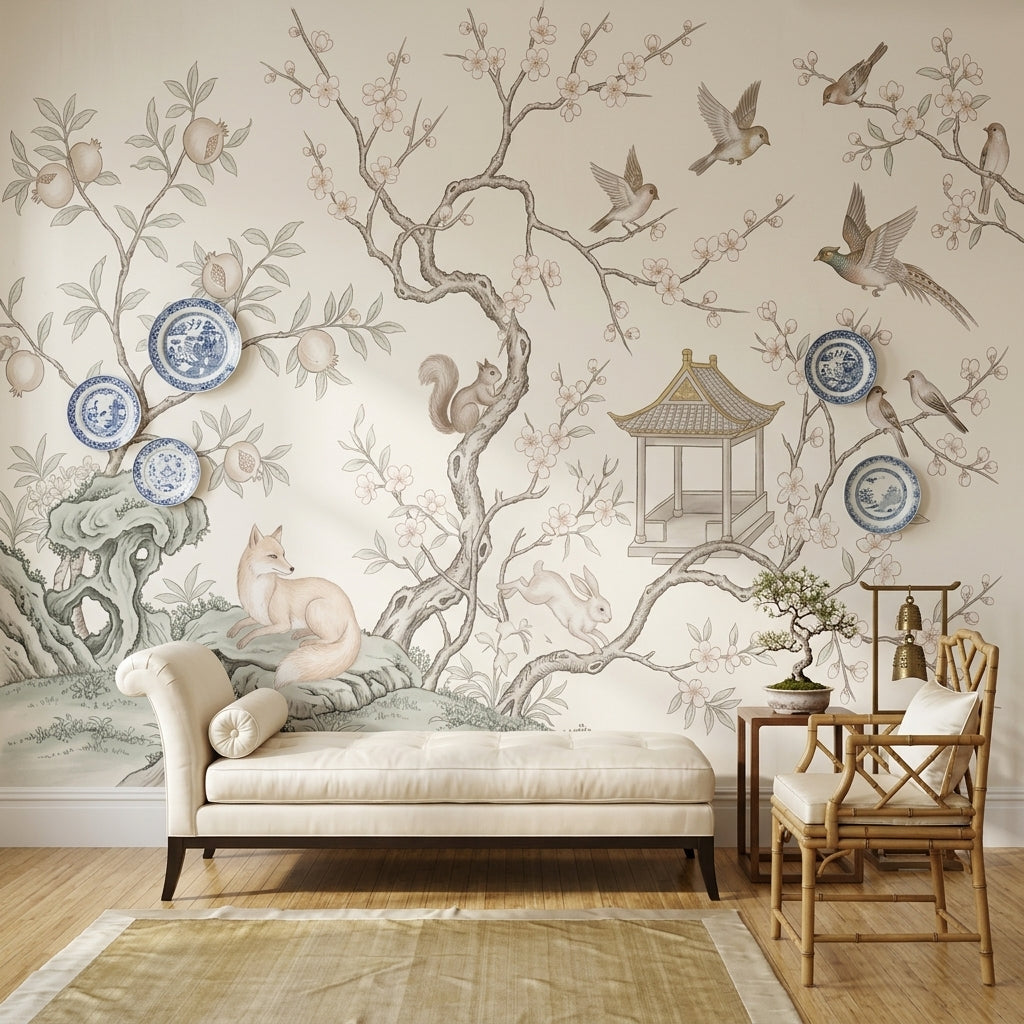 Chinoiserie Wallpaper Floral Branches Birds Removable Wall Decor