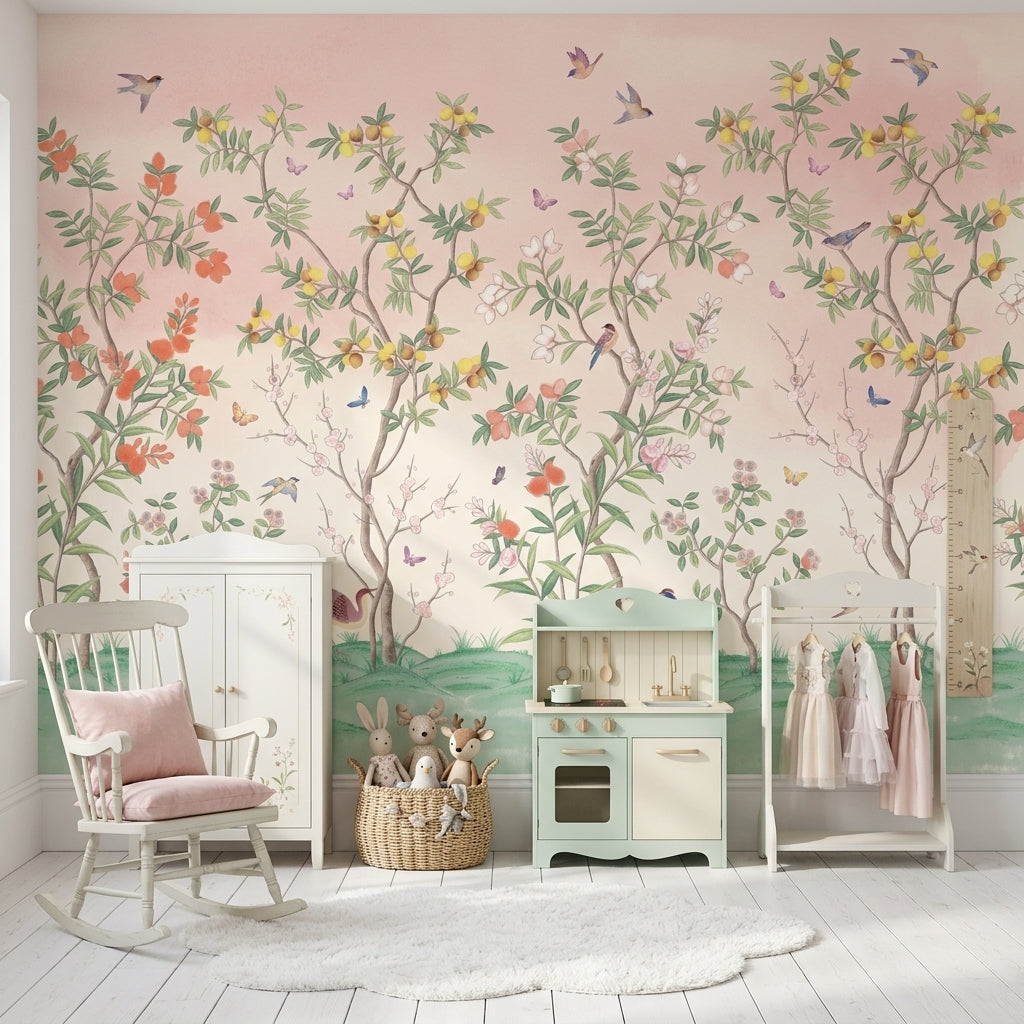 Chinoiserie Inspired Wallpaper Pastel Birds Wall Mural