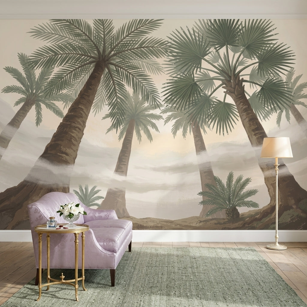 Muted Green Wallpaper Palm Trees Removable Tropical Wall Decor