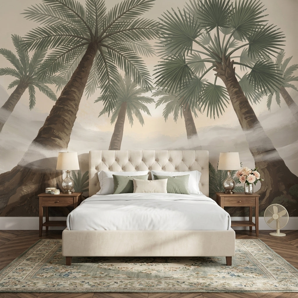 Muted Green Wallpaper Palm Trees Removable Tropical Wall Decor