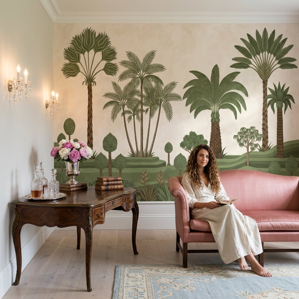 Muted Green Wallpaper Tropical Removable Botanical Wall Decor