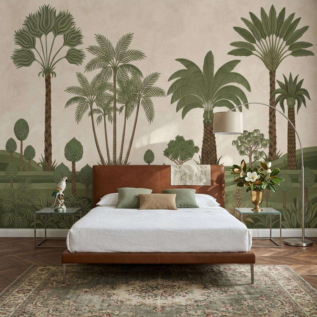 Muted Green Wallpaper Tropical Removable Botanical Wall Decor
