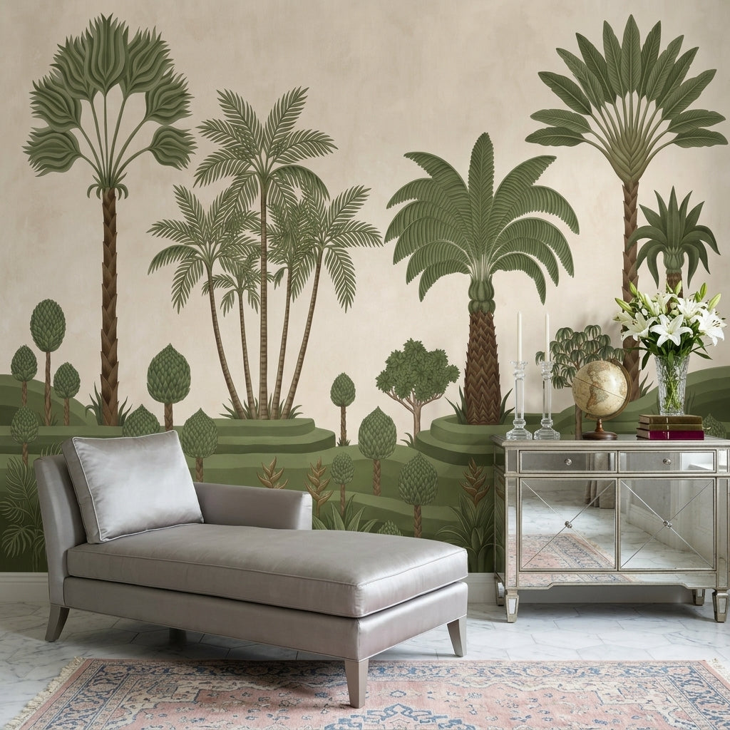 Muted Green Wallpaper Tropical Removable Botanical Wall Decor