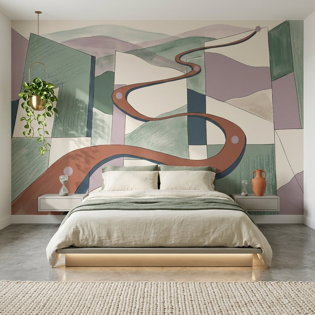 Watercolor Texture Wallpaper Winding Road Geometric Wall Mural