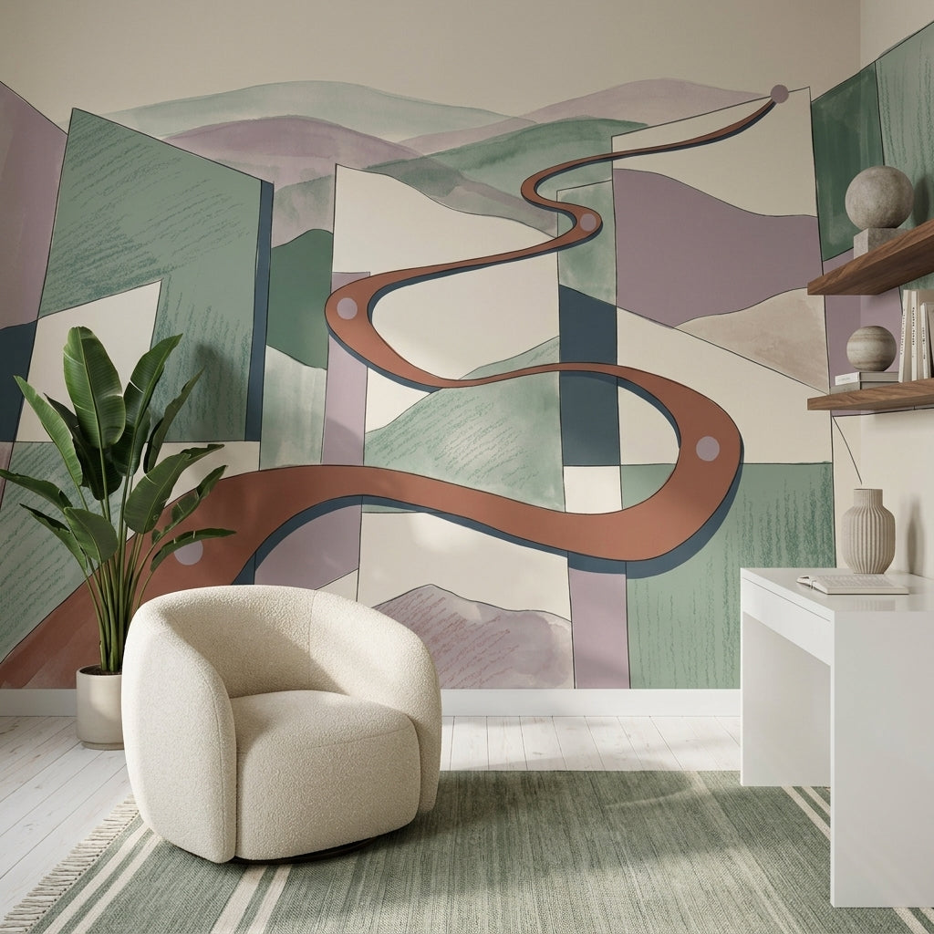 Watercolor Texture Wallpaper Winding Road Geometric Wall Mural
