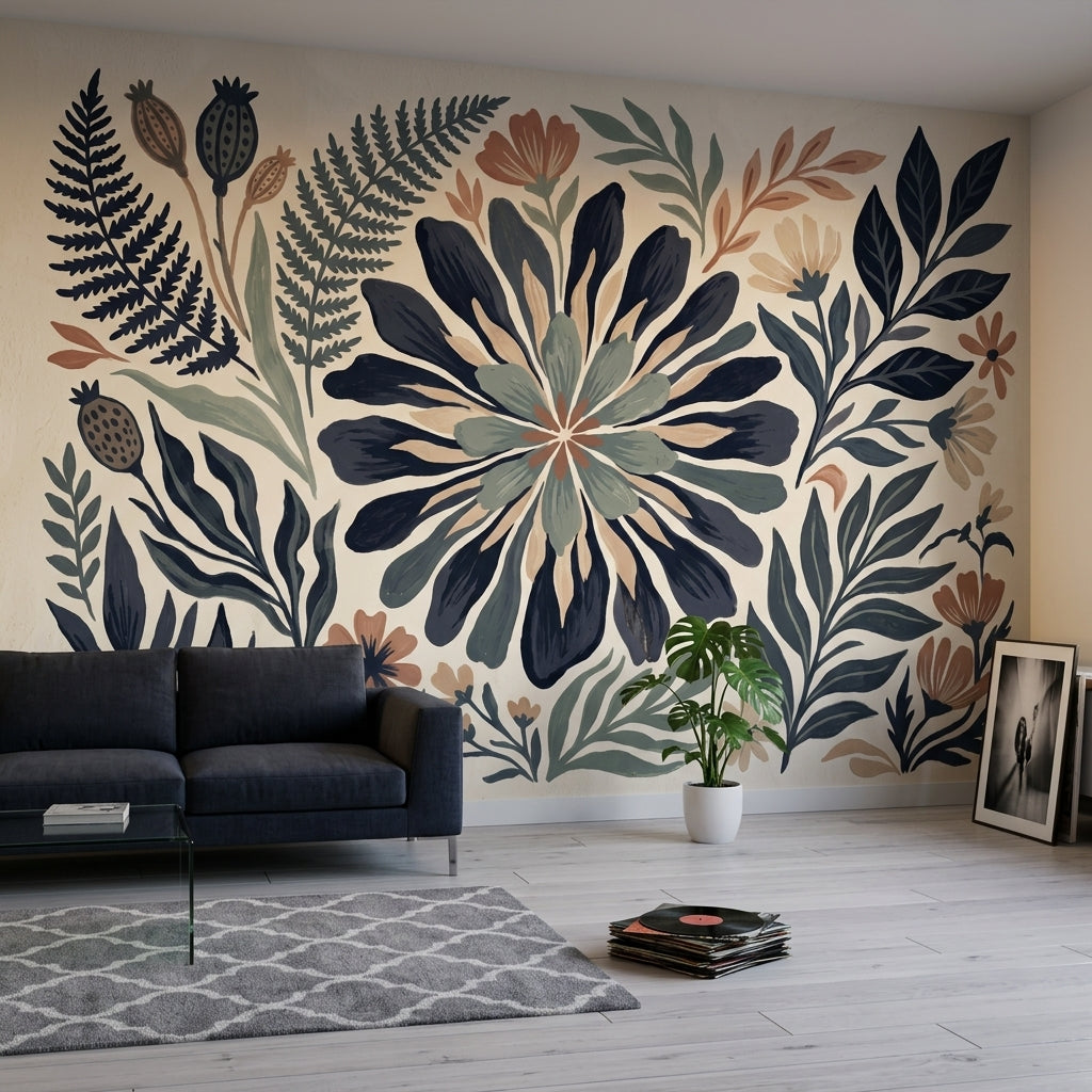 Botanical Wallpaper Hand Painted Modern Folk Wall Mural
