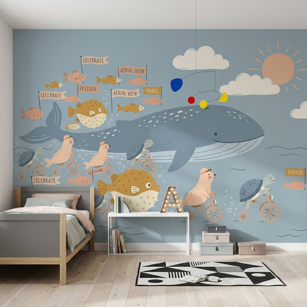 Underwater Parade Wallpaper Whale Ocean Removable Wall Decor