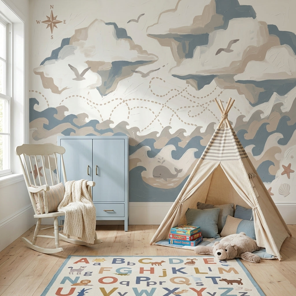 White Background Wallpaper Light Neutral Soft Coastal Wall Mural