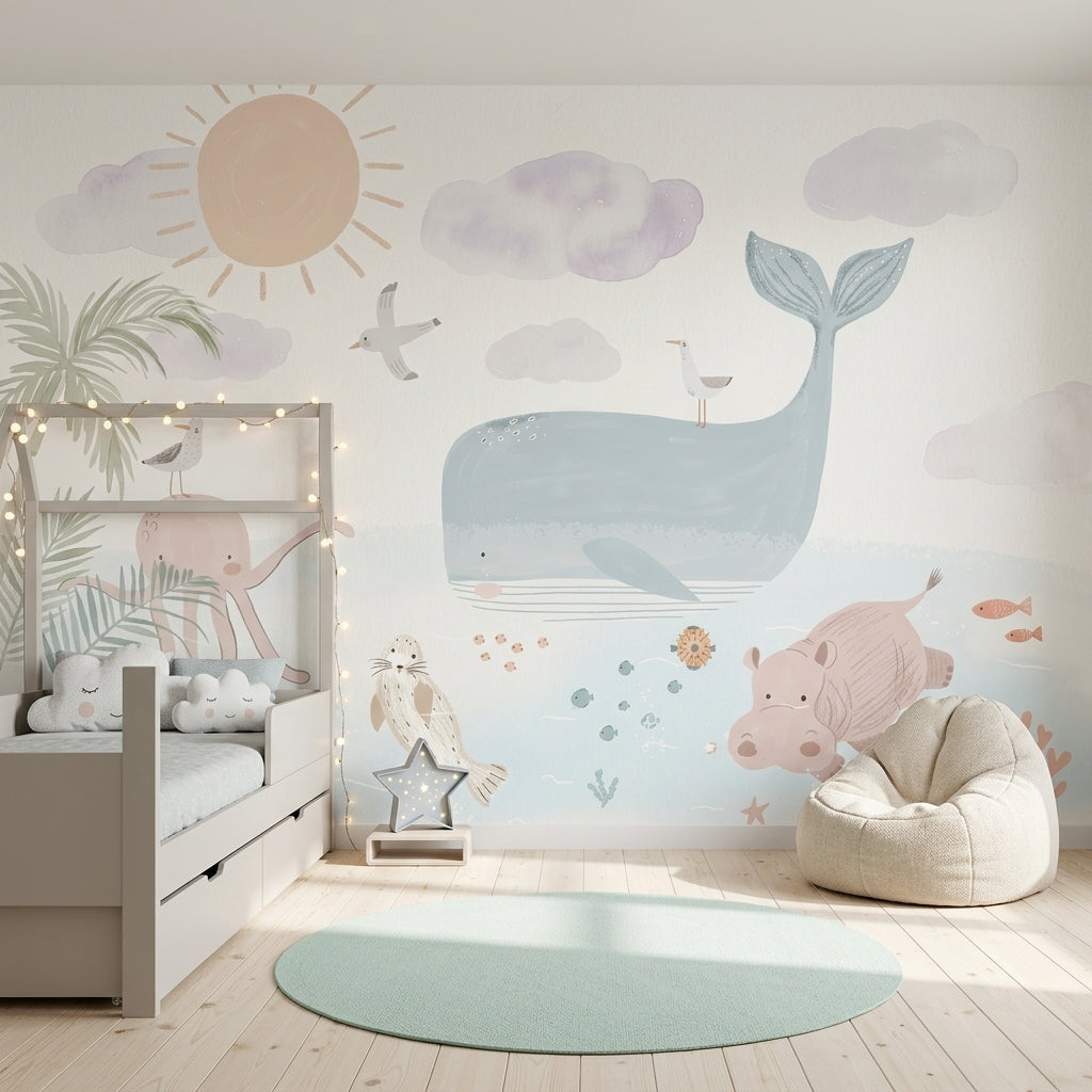 Ocean Animals Wallpaper Pastel Watercolor Removable Wall Decor