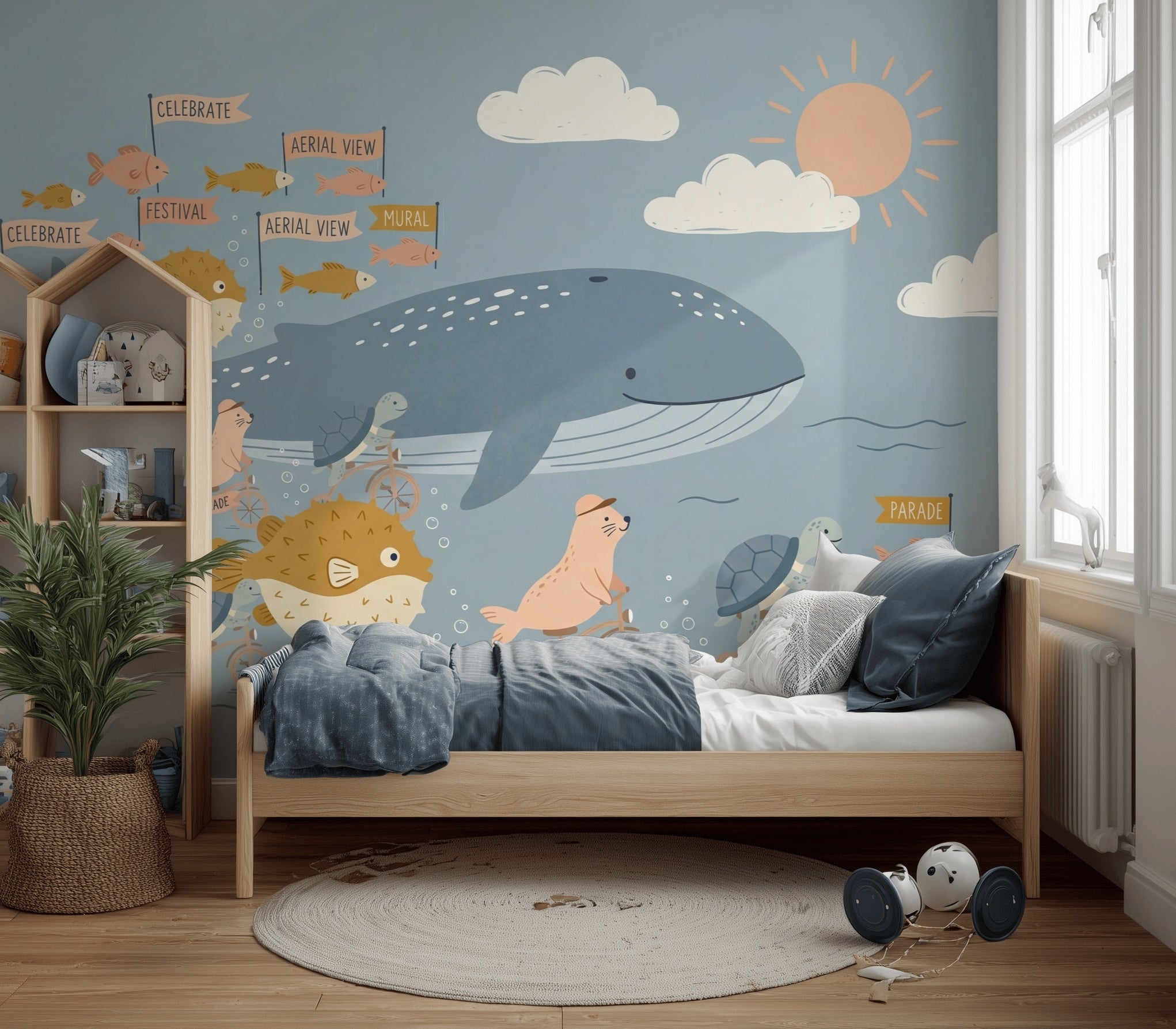 Underwater Parade Wallpaper Whale Ocean Removable Wall Decor