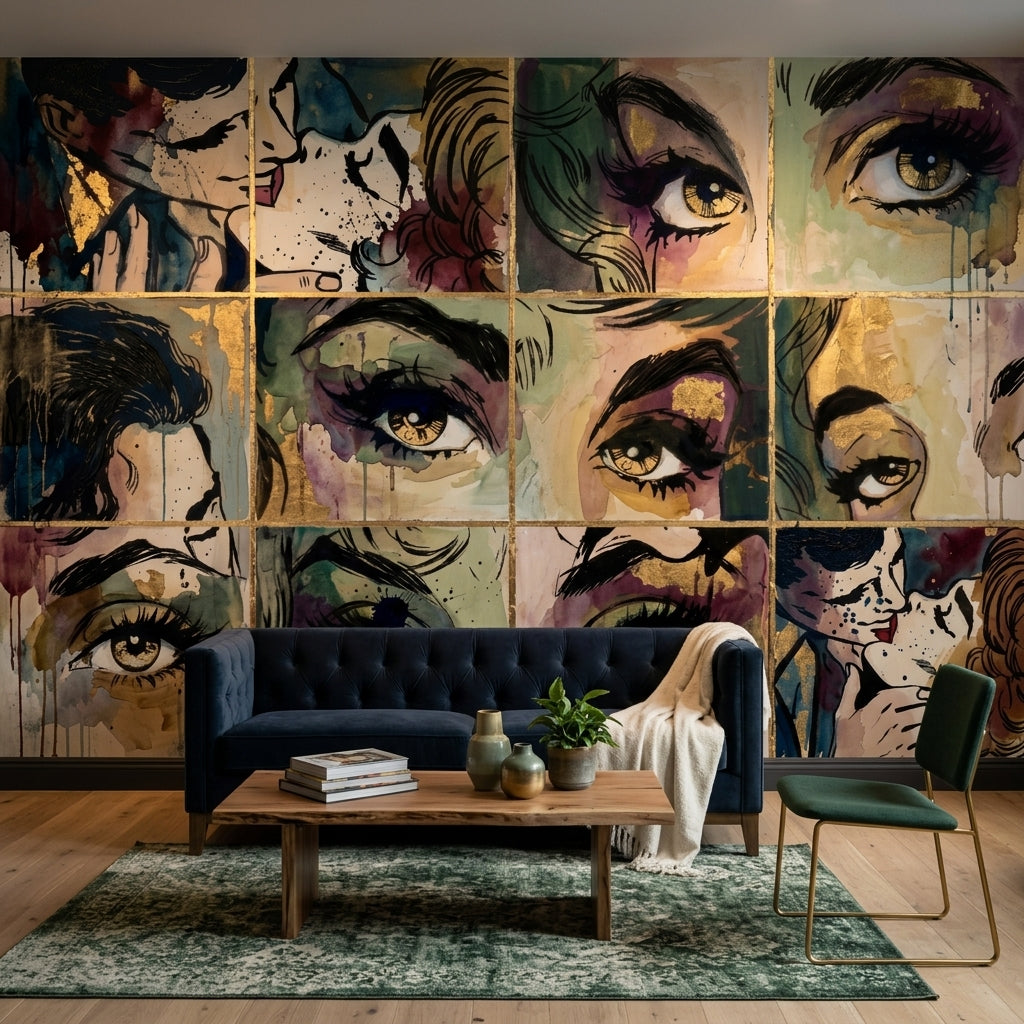 Comic Pop Art Wallpaper Eyes Fashion Illustration Wall Mural