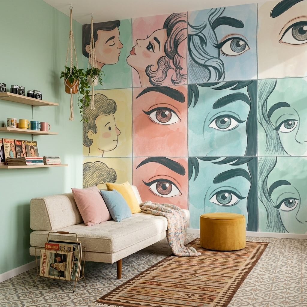 Portrait Collage Wallpaper Pastel Faces Removable Wall Decor