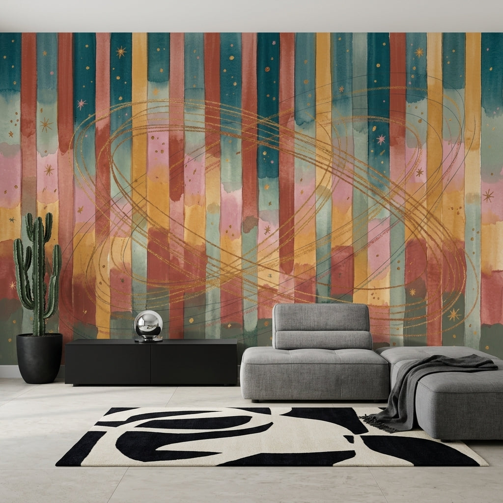 Watercolor Wallpaper Striped Celestial Wall Mural