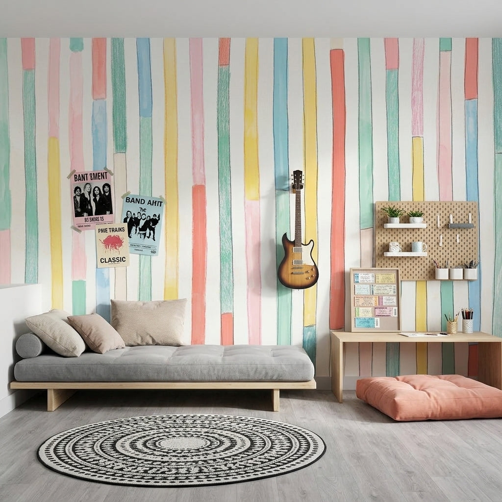 Vertical Stripes Wallpaper Watercolor Abstract Removable Wall Decor