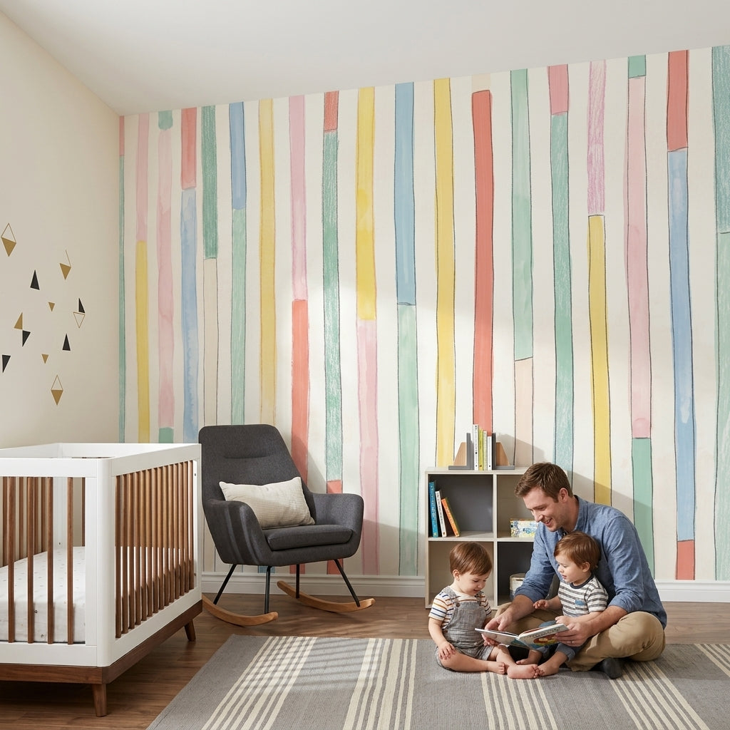Vertical Stripes Wallpaper Watercolor Abstract Removable Wall Decor