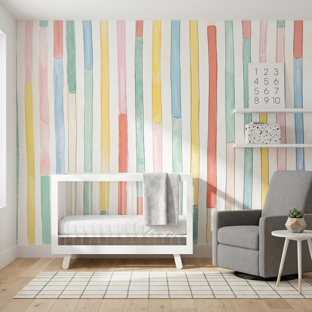Vertical Stripes Wallpaper Watercolor Abstract Removable Wall Decor