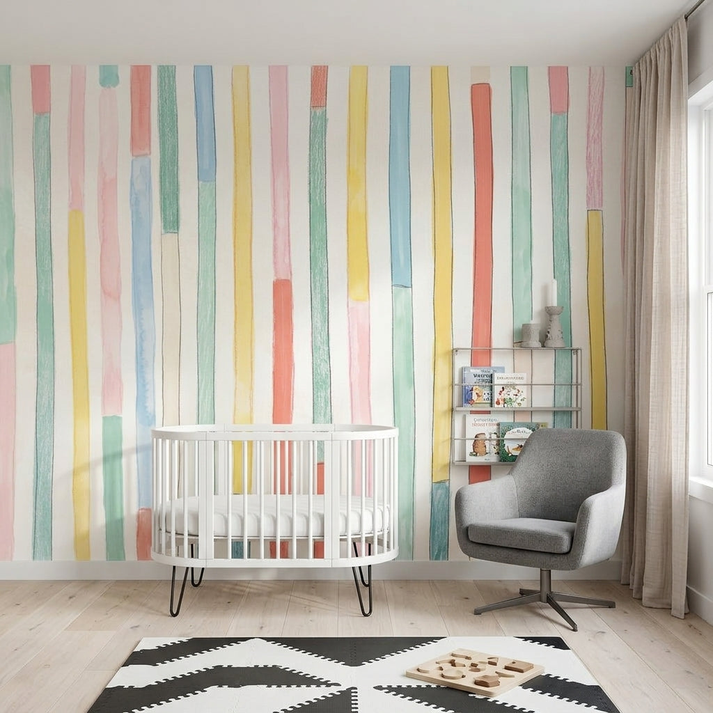Vertical Stripes Wallpaper Watercolor Abstract Removable Wall Decor