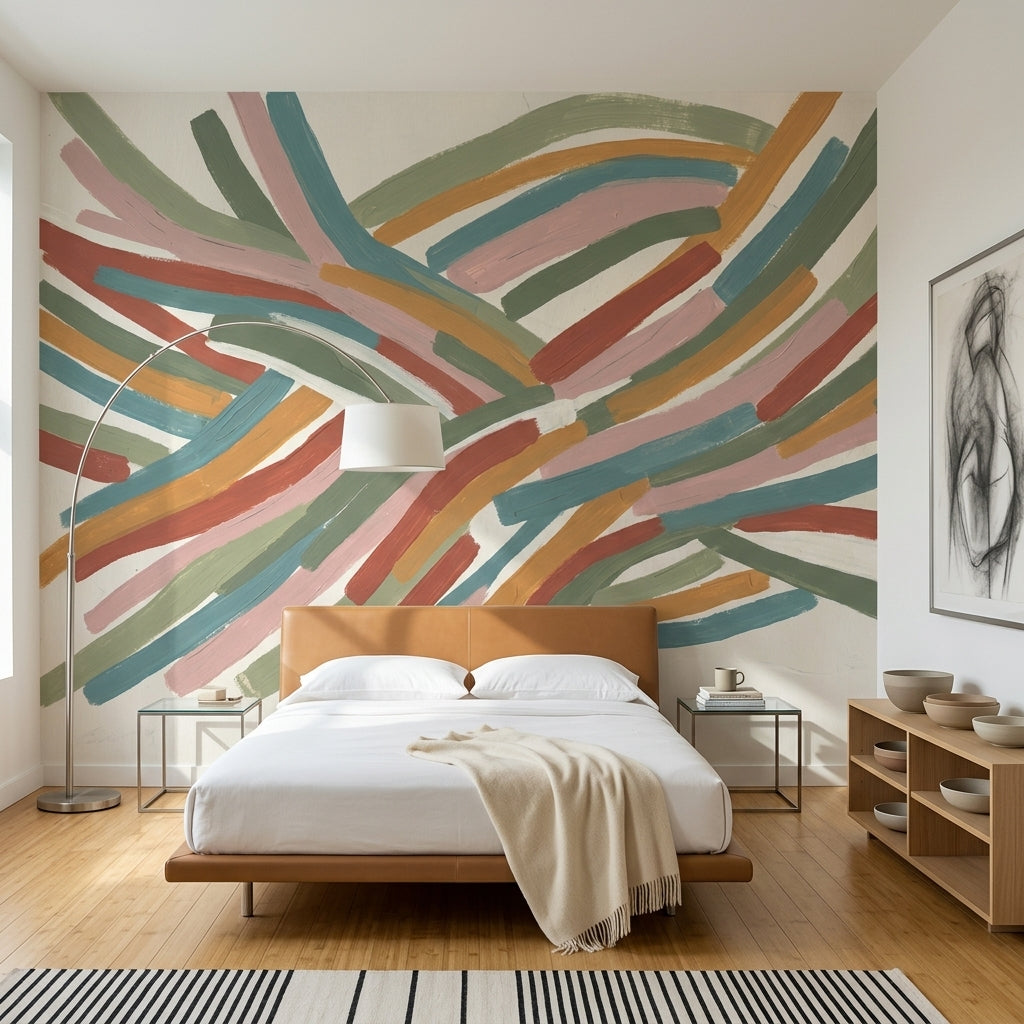 Abstract Wallpaper Brushstrokes Woven Ribbons Wall Mural