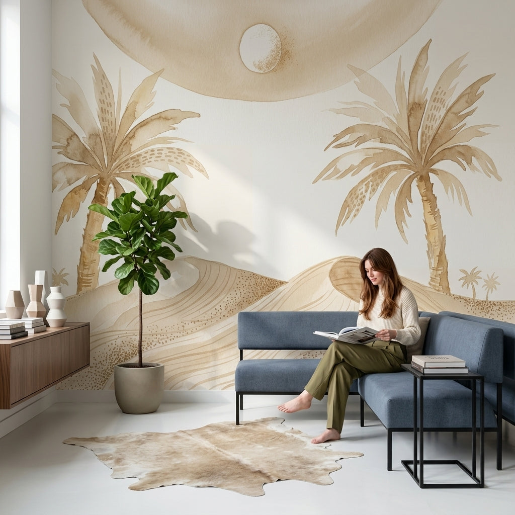 White Background Wallpaper Minimalist Tropical Removable Wall Decor