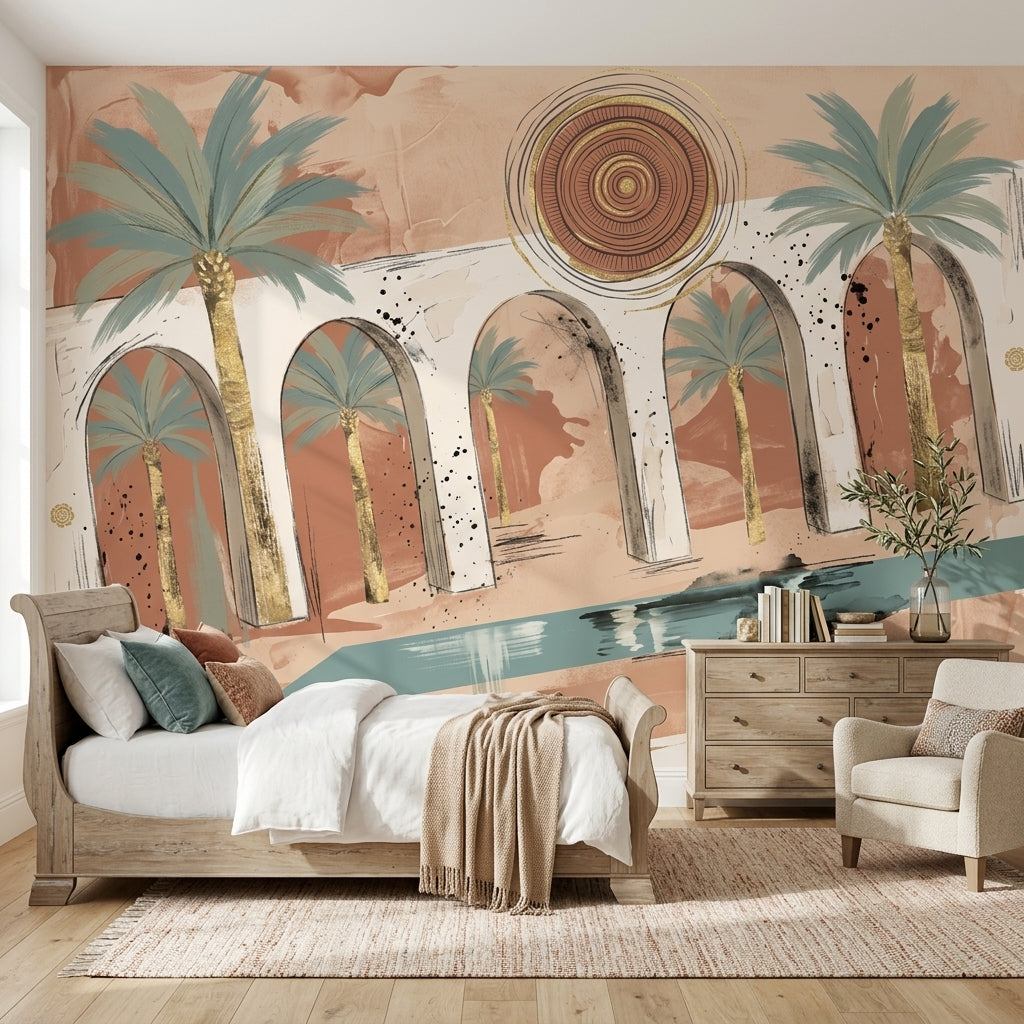 Palm Trees Wallpaper Arches Mediterranean Removable Wall Decor