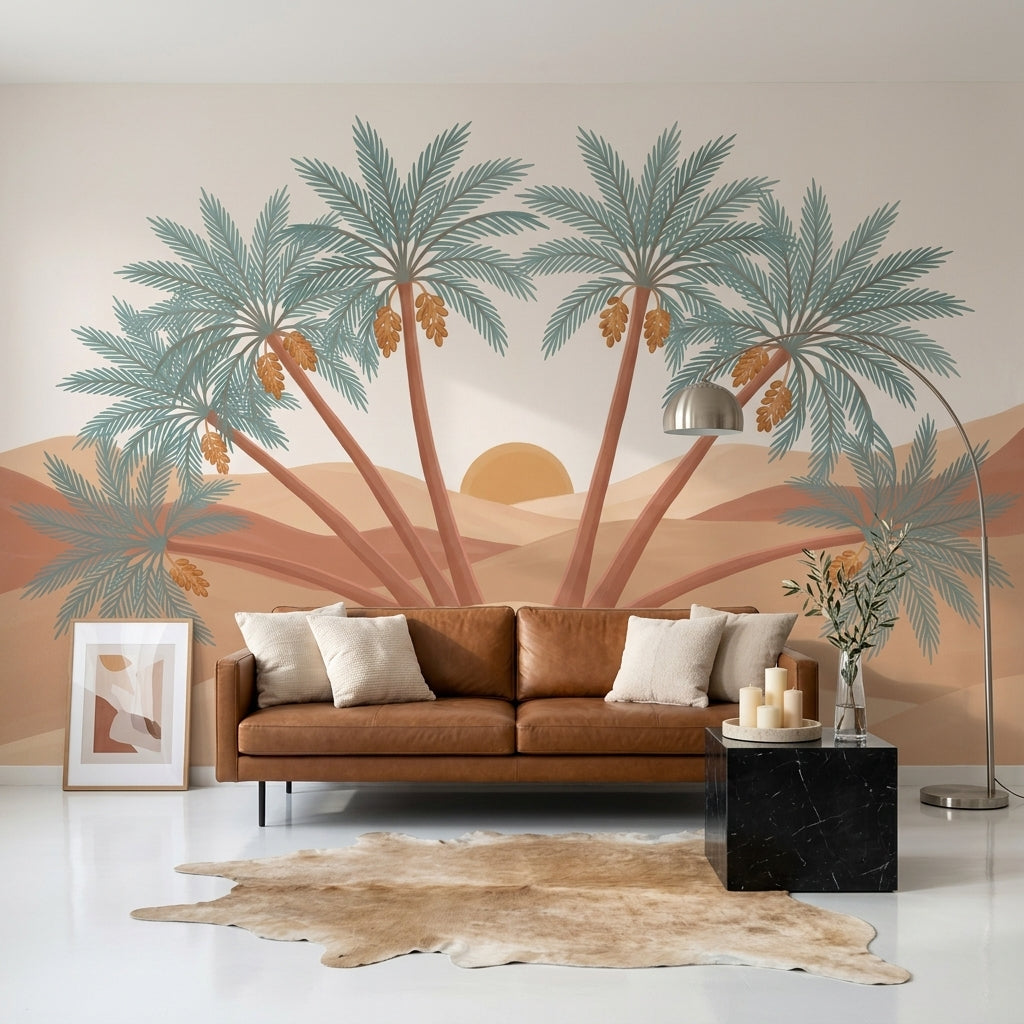 Desert Landscape Wallpaper Oasis Date Palm Trees Wall Mural