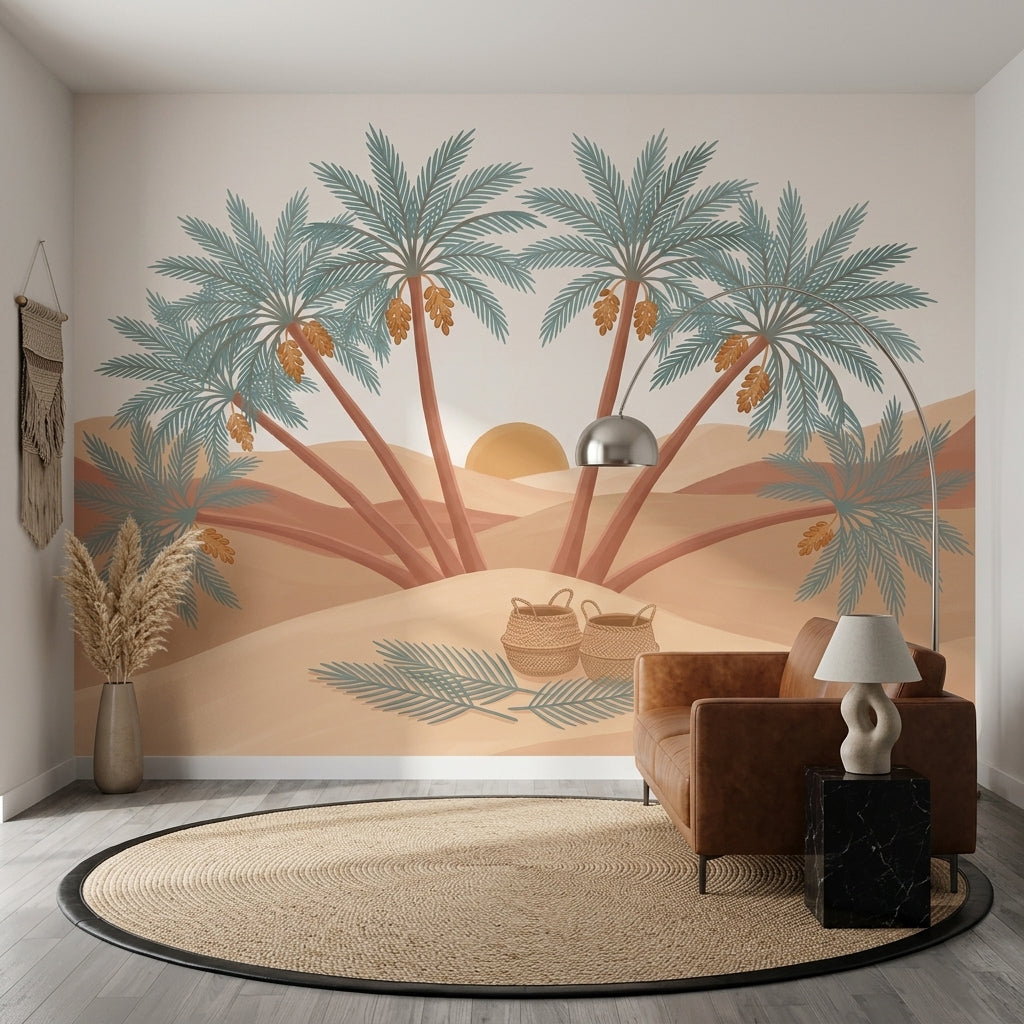 Desert Landscape Wallpaper Oasis Date Palm Trees Wall Mural