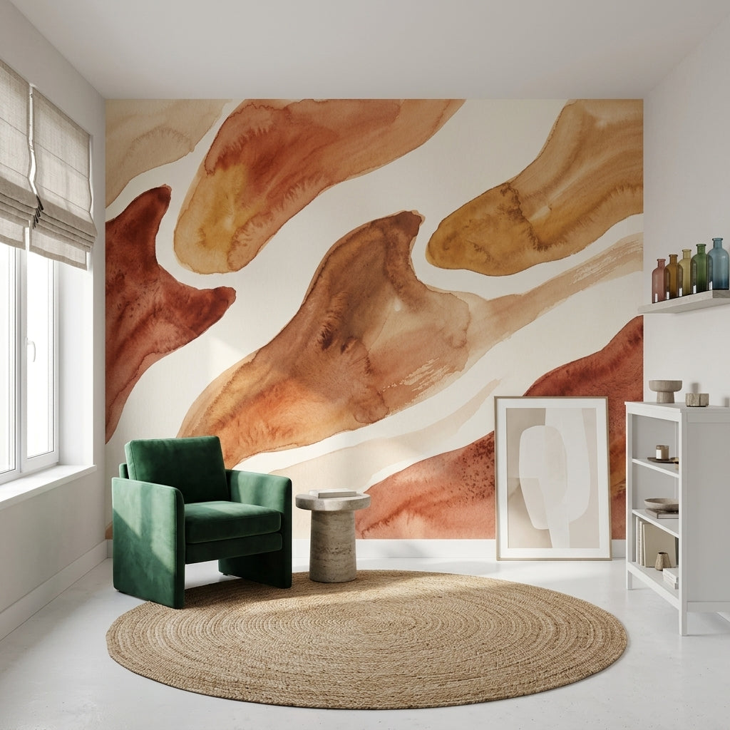 Abstract Watercolor Wallpaper Earth Tones Organic Shapes Wall Mural