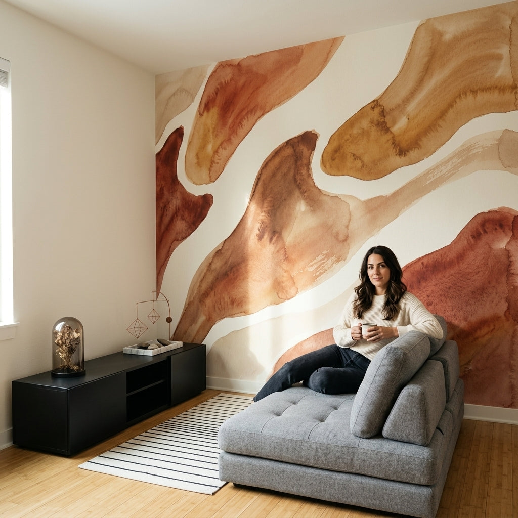 Abstract Watercolor Wallpaper Earth Tones Organic Shapes Wall Mural