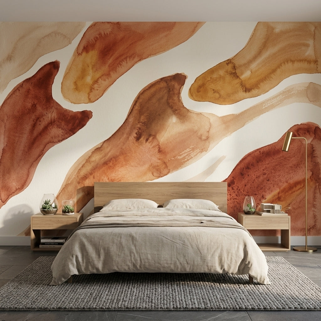 Abstract Watercolor Wallpaper Earth Tones Organic Shapes Wall Mural
