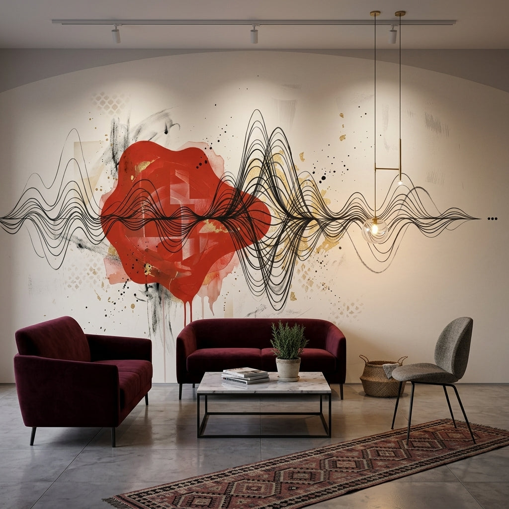 Abstract Heart Wallpaper Soundwave Lines Modern Mixed Media Removable Wall Decor