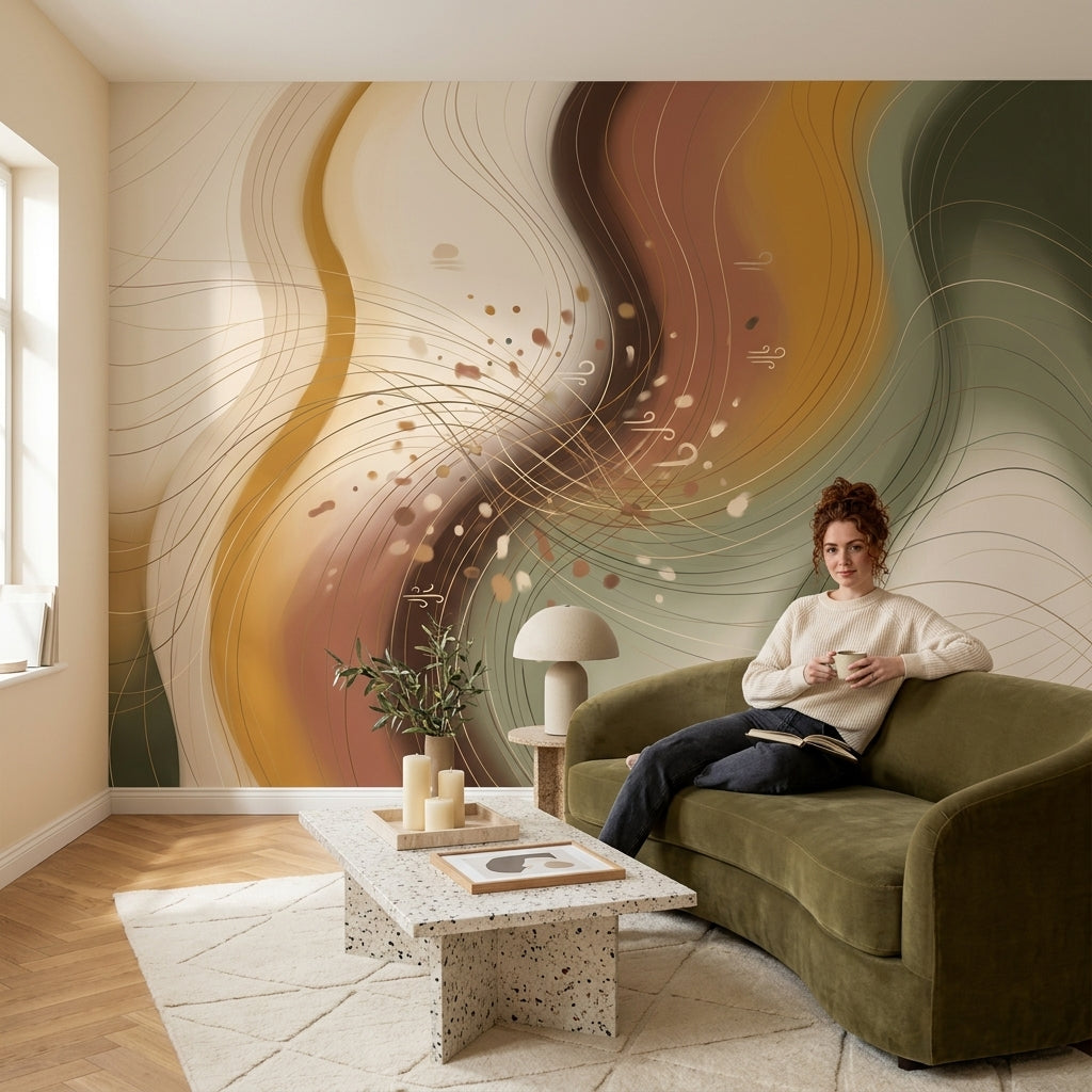 Abstract Waves Wallpaper Organic Curves Topographic Lines Wall Mural