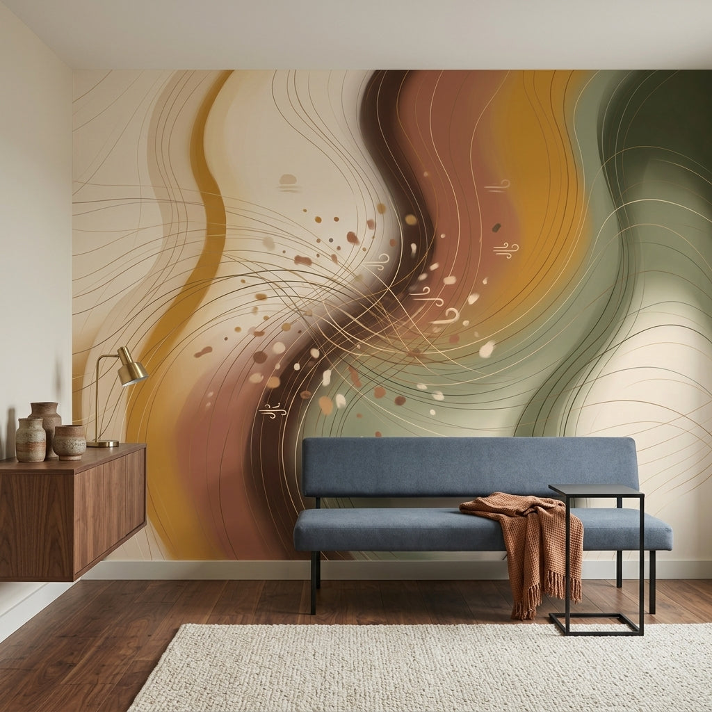 Abstract Waves Wallpaper Organic Curves Topographic Lines Wall Mural