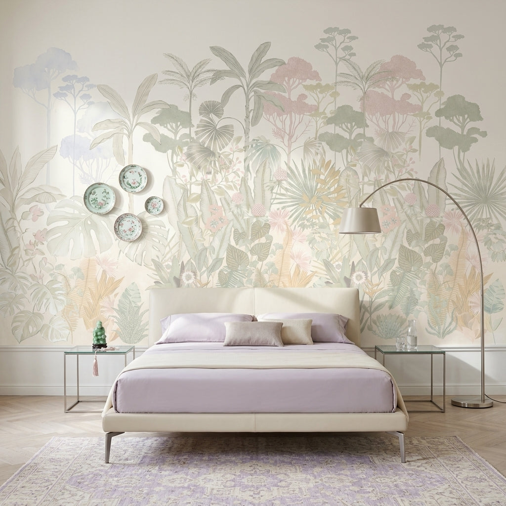 Tropical Botanical Wallpaper Pastel Jungle Removable Watercolor Mural Wall Decor