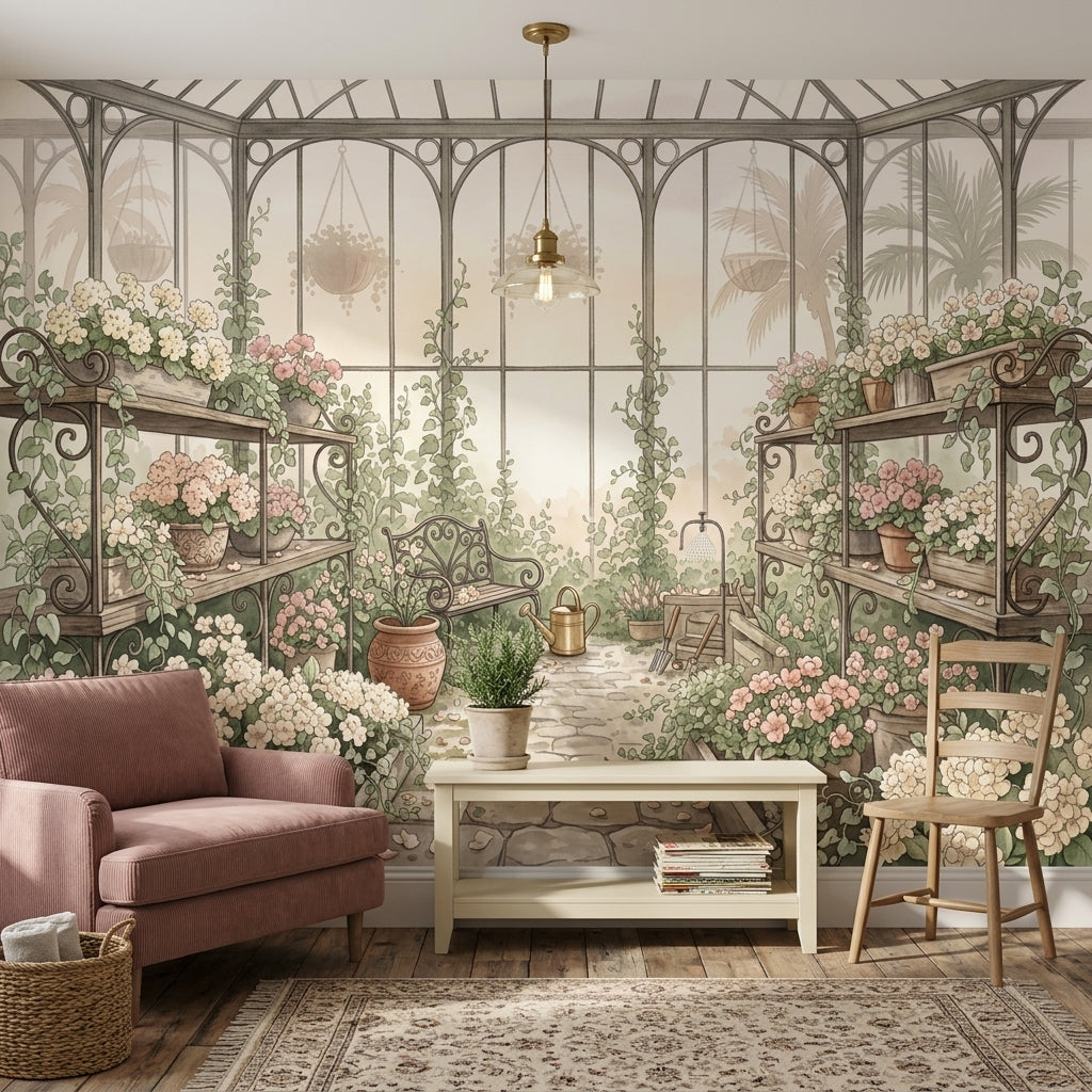 Greenhouse Wallpaper Floral Garden Removable Wrought Iron Wall Decor